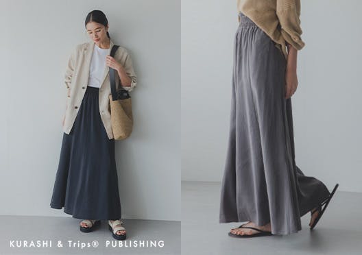 品よく揺れる、大人のとろみロングフレアスカートの画像