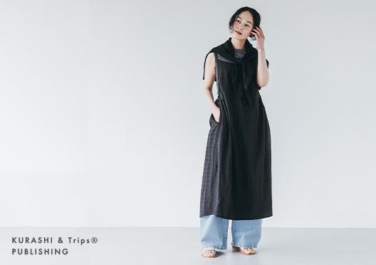 織柄チェックのとろみ素材ワンピースの画像
